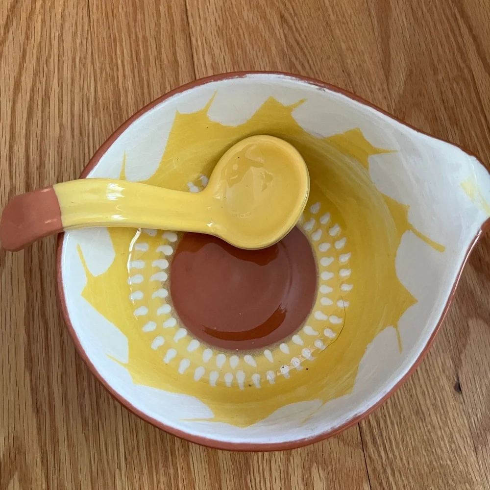 - Crate & Barrel Santa Cruz Sunflower Ceramic Bowls with Spoon